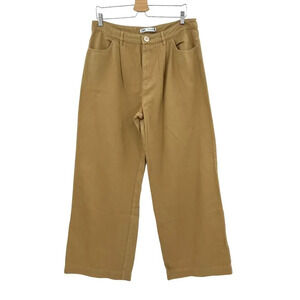 Zara Khaki Wide Leg Pants Cotton Baggy‎ Tan Trouser Size Large